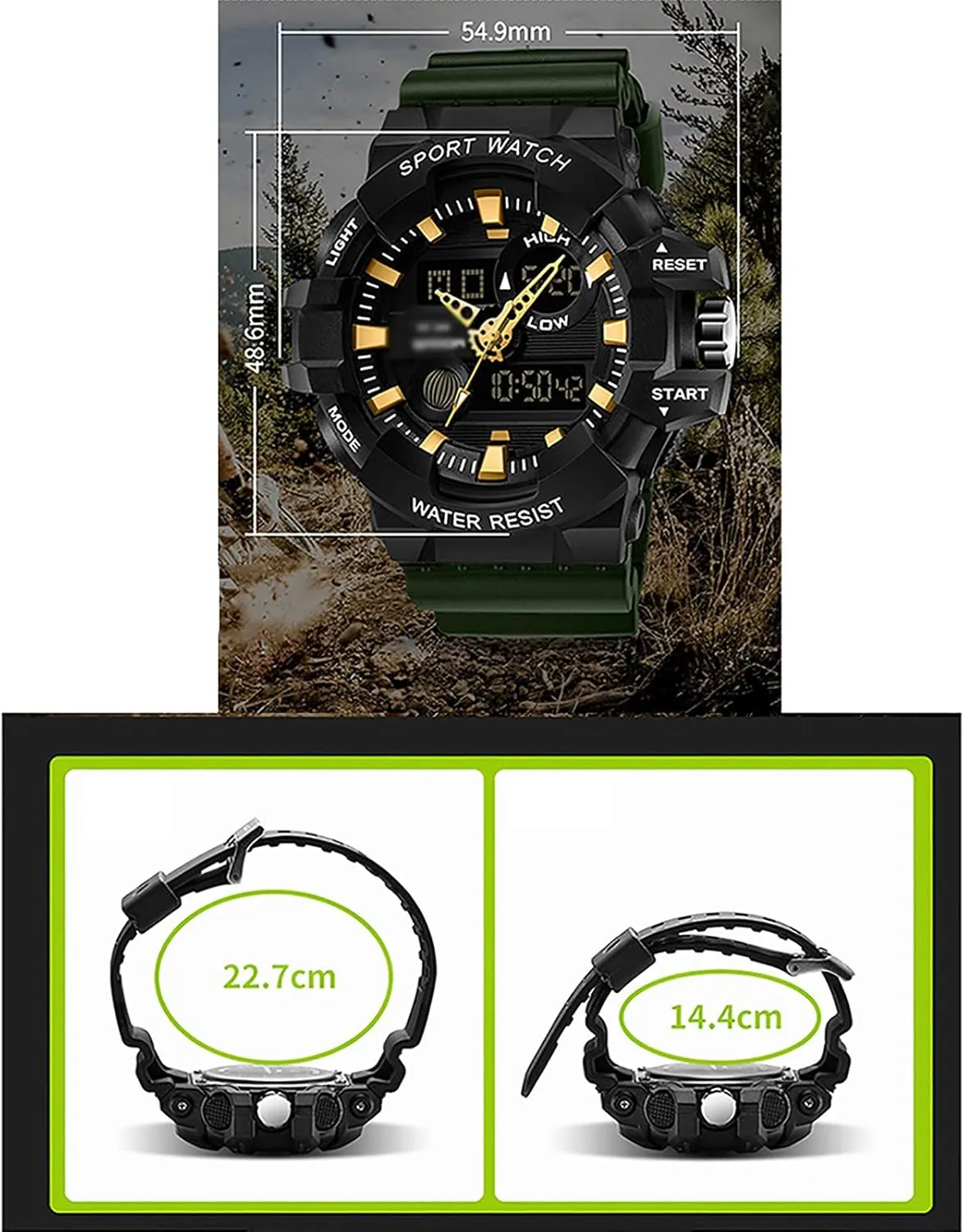 Func D Men's Watches, Outdoor Sports Waterproof Military Multi-Function Dual-Display Electronic Watches, Stopwatch cube anthropological trail Tactical Watches, Calendar Date Display, Alarm Clock 