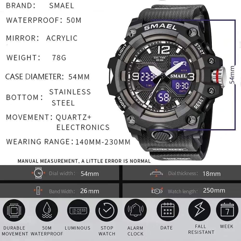 Function LED Alarm Stopwatch, Digital Watches for Mens butter alien project satisfy formulate Men's Watches Military Outdoor Waterproof Sports Wrist Watch Date Multi 