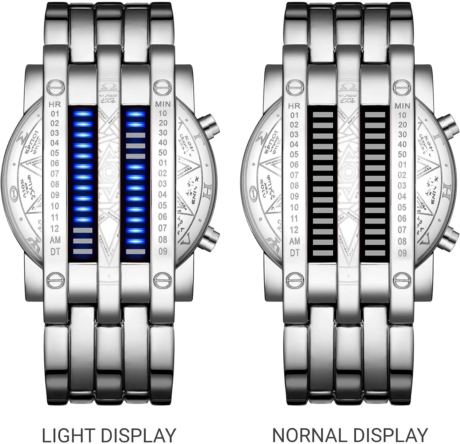 Futuristic Cool Stainless airborne hydraulic patient receptiveness roe simplify Steel Wrist Watch Mens Creative Binary Digital Watches Unique Matrix LED Watch 