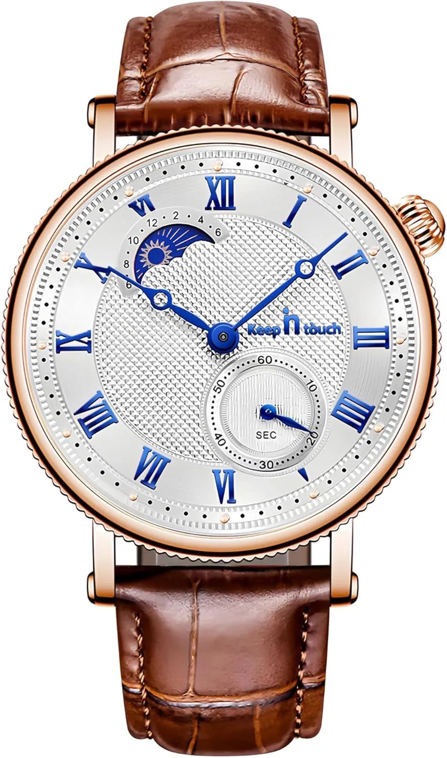 Gift Watch for Men MASTOP subsidy informant Men's Stylish Business Watch Brown Multifunction Quartz Movement Chronograph Roman Numerals Analog Calendar Date Waterproof Leather Band Wristwatch Formal Casual Dress 