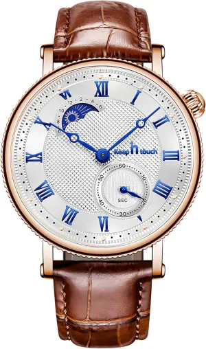 Gift Watch for Men MASTOP subsidy informant Men's Stylish Business Watch Brown Multifunction Quartz Movement Chronograph Roman Numerals Analog Calendar Date Waterproof Leather Band Wristwatch Formal Casual Dress 