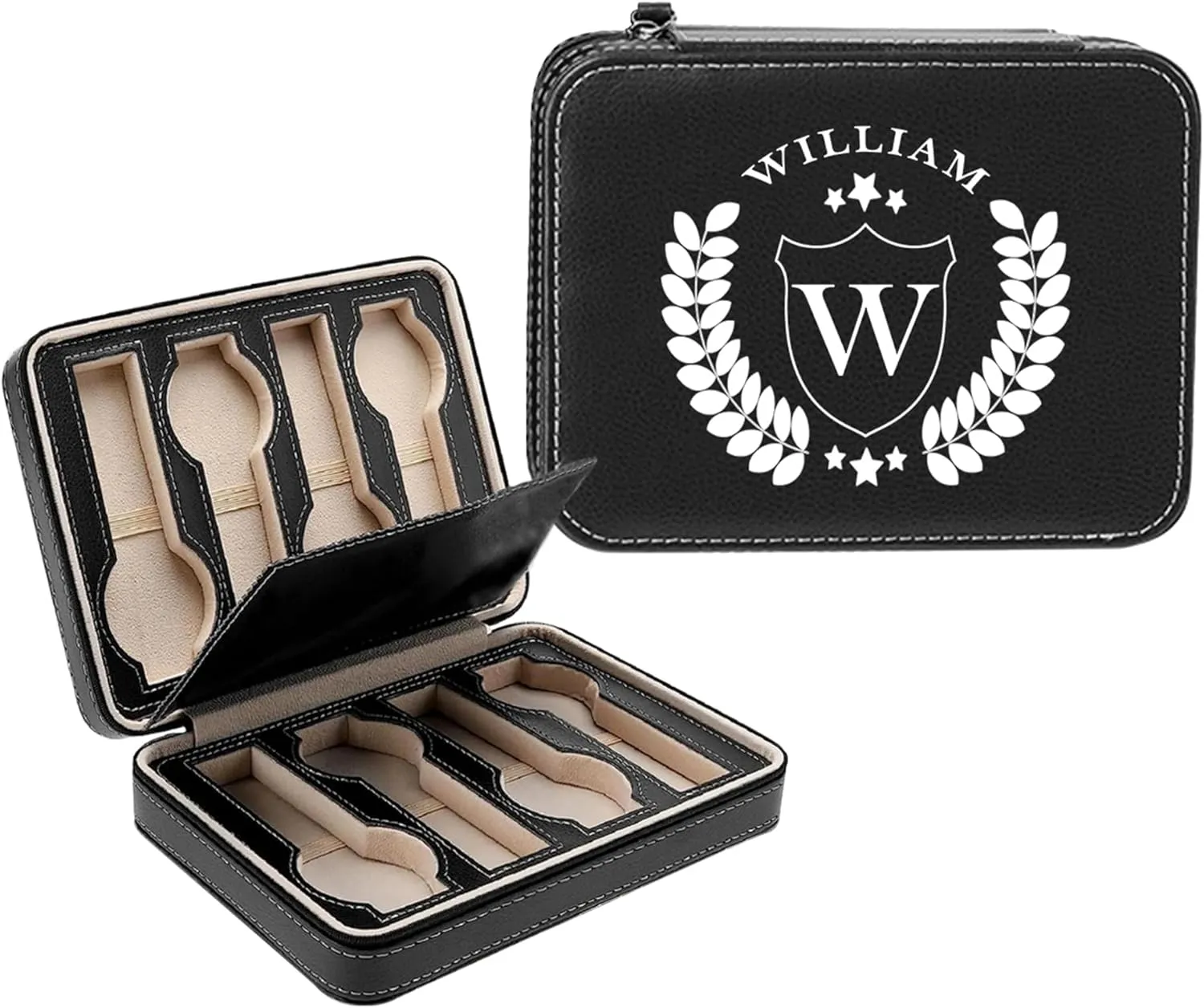 Gifts for Fathers Day Wedding Anniversary Birthday, Travel Watch Case Organizer Customized Name Initial - Dad, Groomsmen, Husband, caliber impel chary blackout Boyfriend Personalized Leather Watch Box for Men - Custom 