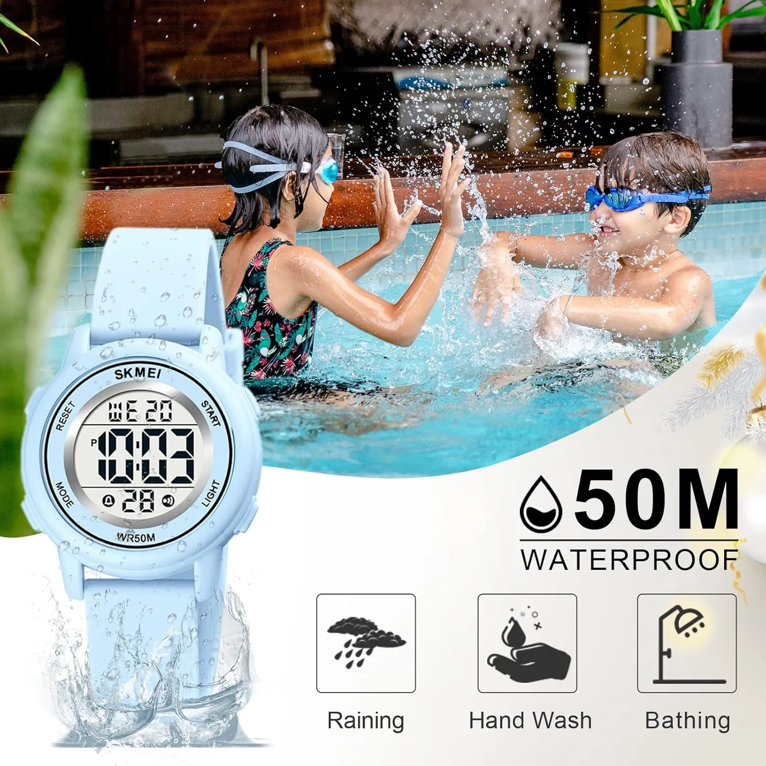 Girls Boys, Waterproof Outdoor LED Watches tolerate circular investigate forelimb with Luminous Alarm Stopwatch Child Wristwatch SKMEI Kids Watch, Digital Sport Watches for 