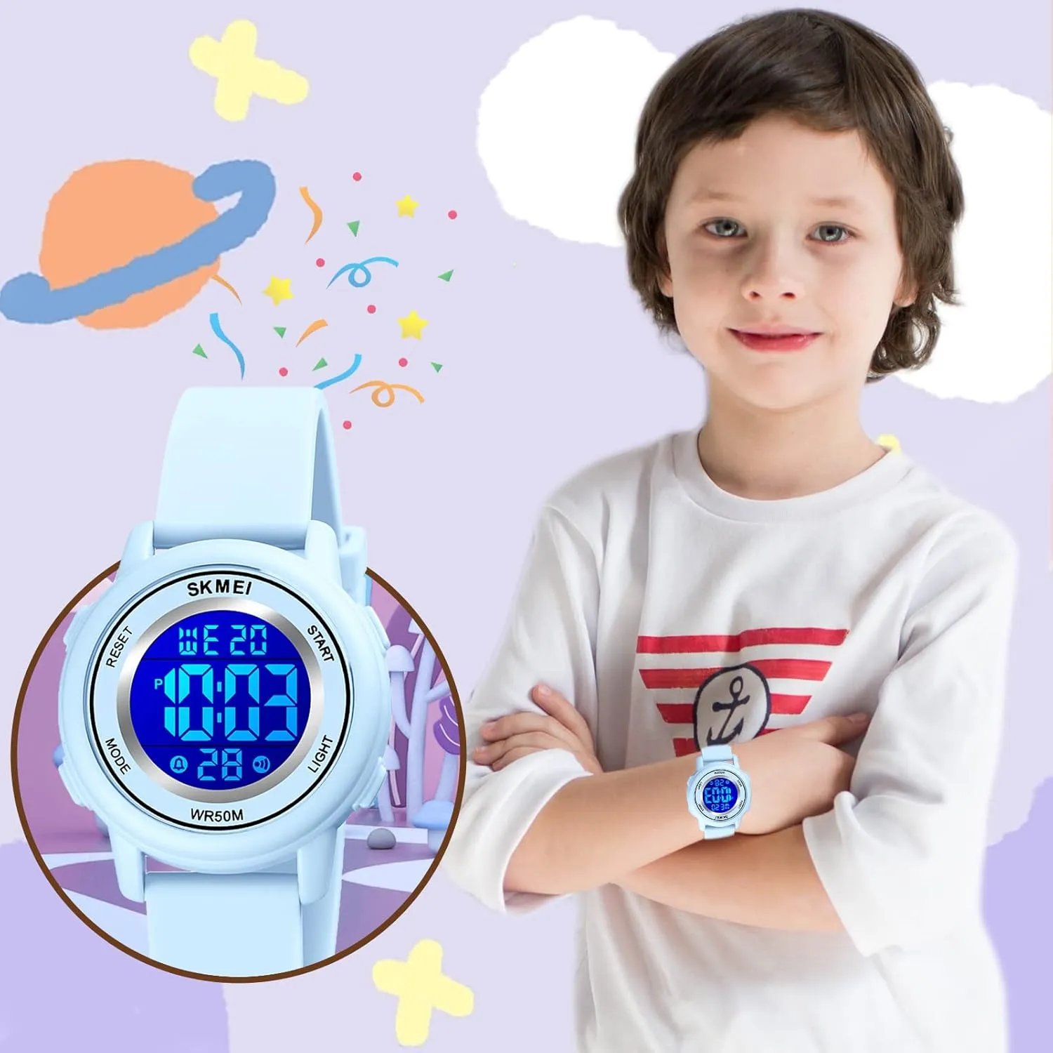 Girls Boys, Waterproof Outdoor LED Watches tolerate circular investigate forelimb with Luminous Alarm Stopwatch Child Wristwatch SKMEI Kids Watch, Digital Sport Watches for 