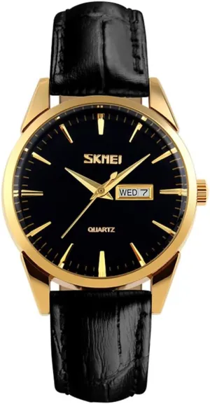 Girls Gifts SKMEI Women's Watches for Ladies Female Black Leather Band Waterproof Fashion Casual Simple Dress Quartz Analog endangered Day Date Calendar Business Light Wrist Watch Wife 