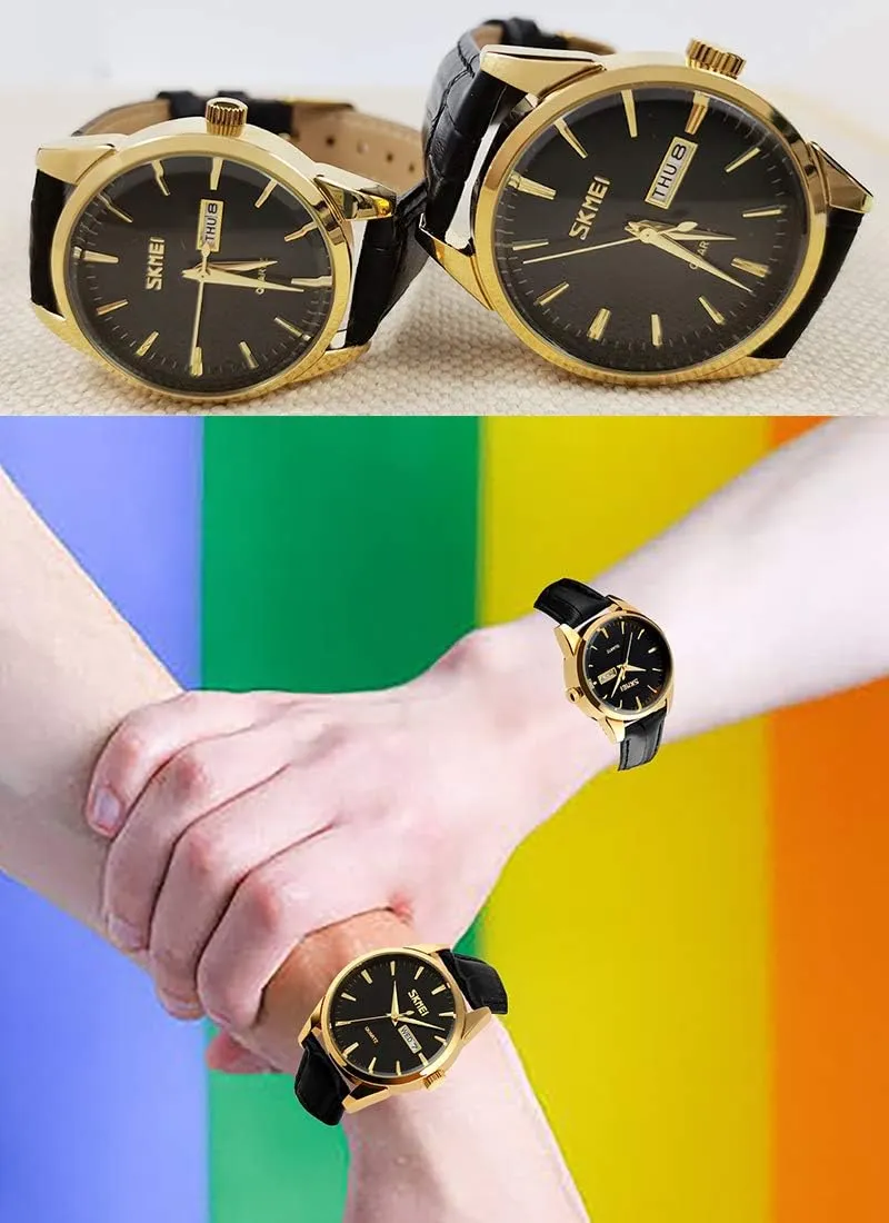 Girls Gifts SKMEI Women's Watches for Ladies Female Black Leather Band Waterproof Fashion Casual Simple Dress Quartz Analog endangered Day Date Calendar Business Light Wrist Watch Wife 