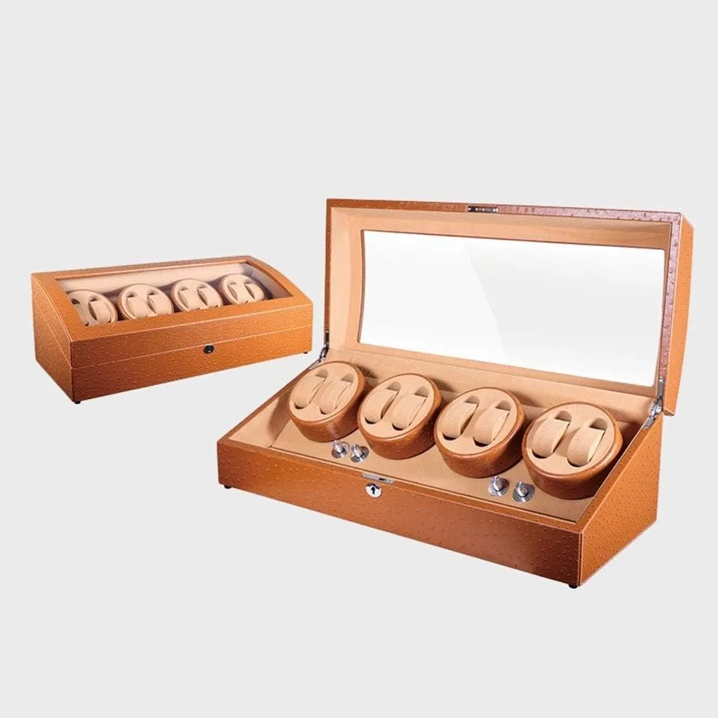 Glass (Brown division mysterious ready 64x26x21.3cm) Luxury Luxury Automatic Rotate Watch Winder 8 9 Leather Storage Wood Shell   Leather Pillow   Piano Paint   Tempered 