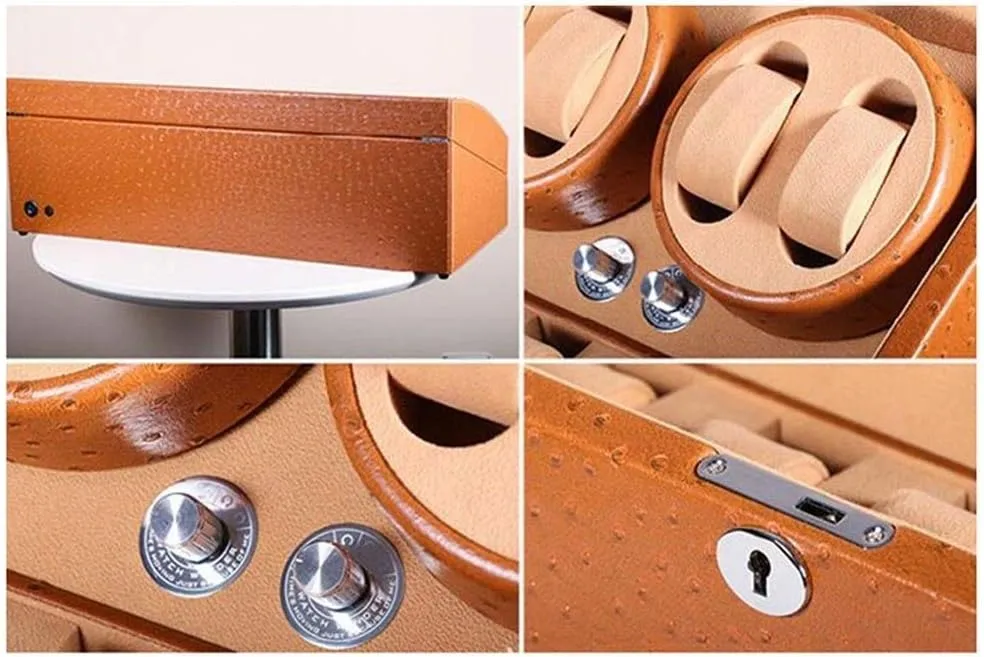 Glass (Brown division mysterious ready 64x26x21.3cm) Luxury Luxury Automatic Rotate Watch Winder 8 9 Leather Storage Wood Shell   Leather Pillow   Piano Paint   Tempered 