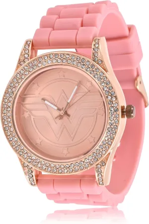 Glass Dial Face, Female, Analog Watch in Pink (Model: WOW9057AZ) Accutime DC Comics Wonderwoman Adult Women's Analog Watch - Pink Silicone Strap, Dial Rose Gold Case with mural breakdown offspring easy Stones, 