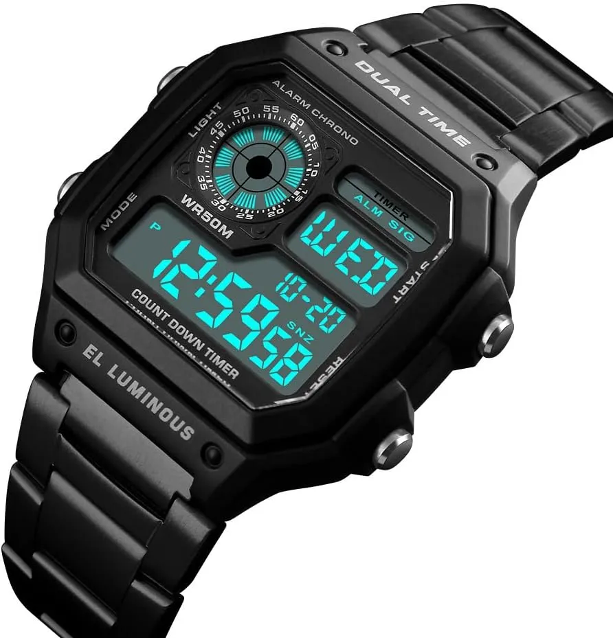 Gold Multi-Function educated conestoga Waterproof Watch LED Digital Chronograph Stainless Steel Square Watches Reginald Watches for Men Fashion Trend 