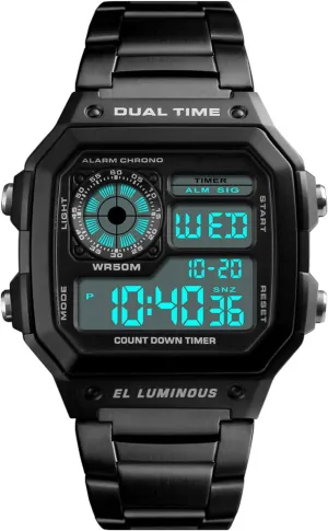 Gold Multi-Function educated conestoga Waterproof Watch LED Digital Chronograph Stainless Steel Square Watches Reginald Watches for Men Fashion Trend 