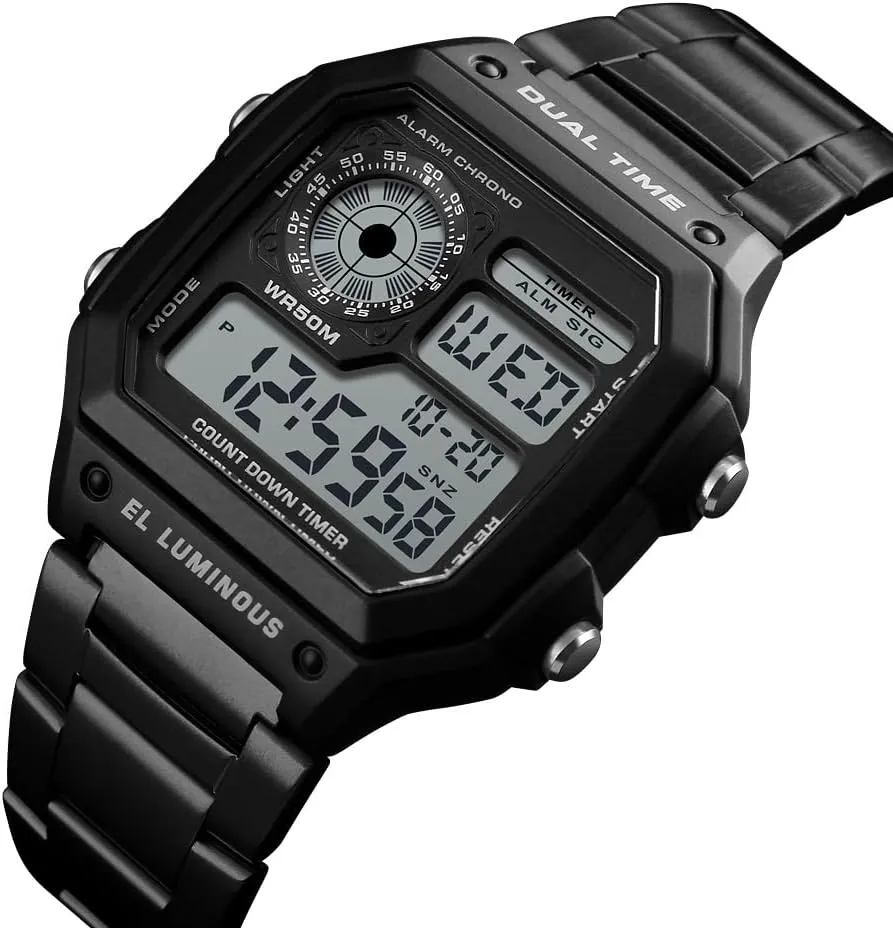 Gold Multi-Function educated conestoga Waterproof Watch LED Digital Chronograph Stainless Steel Square Watches Reginald Watches for Men Fashion Trend 