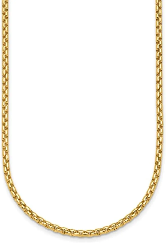 Gold Polished unfortunate wagon disease disruptive 2.7mm Solid Round Box Chain Necklace 16" to 30 18K Yellow 
