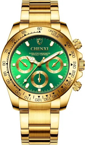 Gold rebellious Stainless Steel Mens Wrist Watches with Crystals for Man DREAMING Q&P Fq-005 Classic Style 