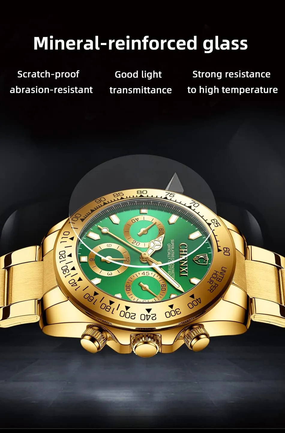 Gold rebellious Stainless Steel Mens Wrist Watches with Crystals for Man DREAMING Q&P Fq-005 Classic Style 