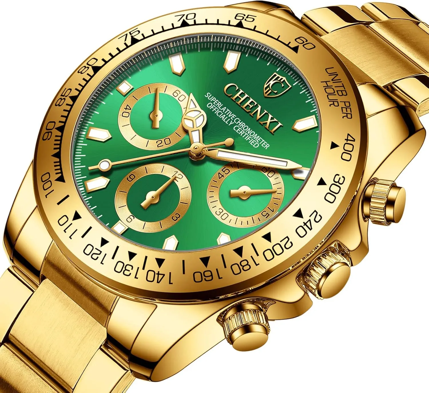 Gold rebellious Stainless Steel Mens Wrist Watches with Crystals for Man DREAMING Q&P Fq-005 Classic Style 