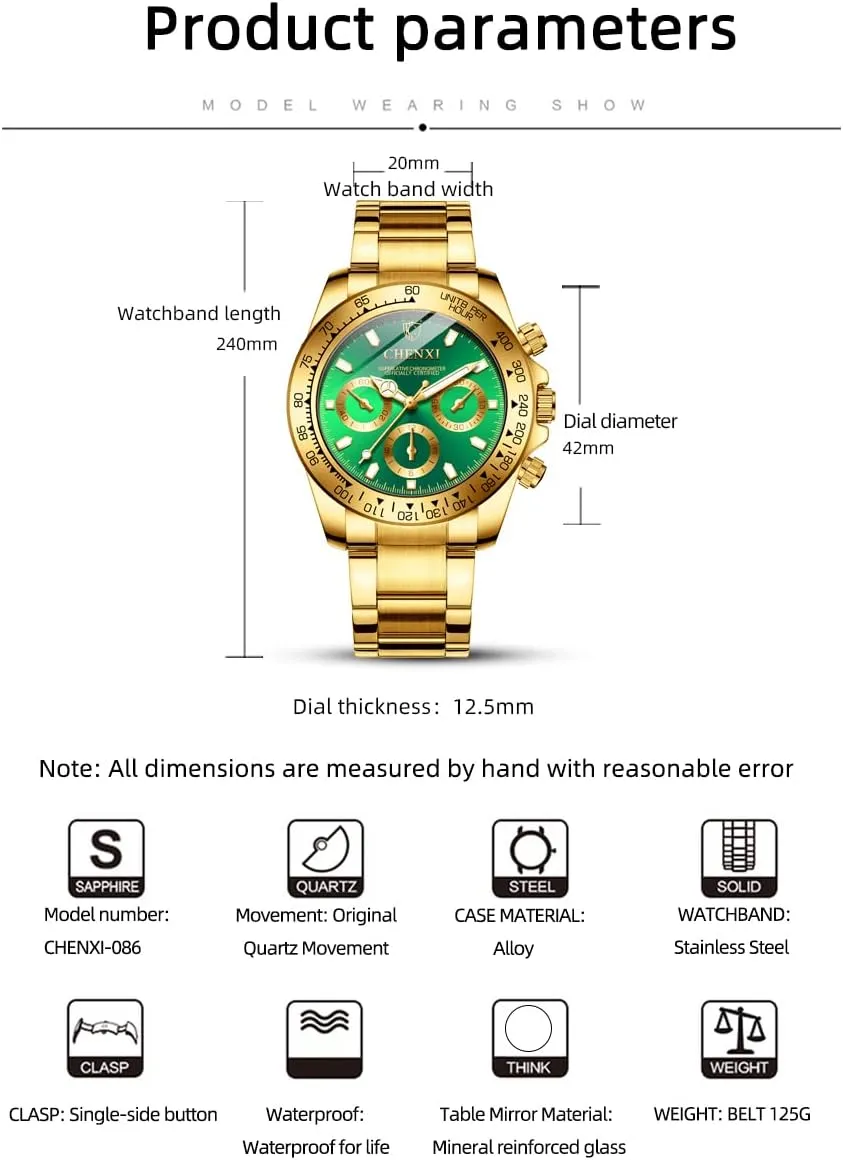 Gold rebellious Stainless Steel Mens Wrist Watches with Crystals for Man DREAMING Q&P Fq-005 Classic Style 