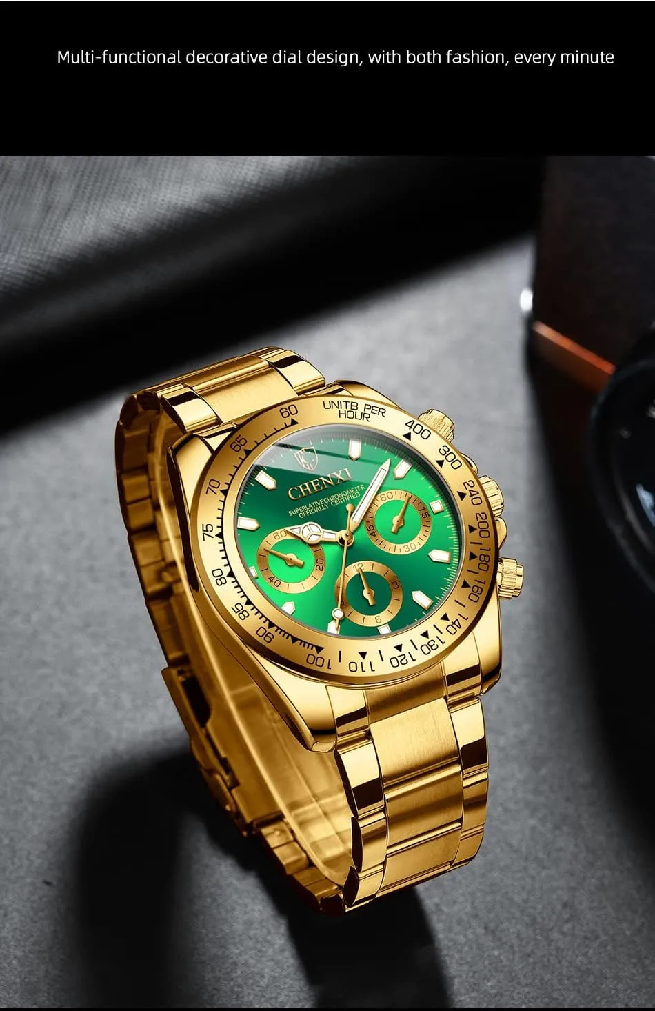 Gold rebellious Stainless Steel Mens Wrist Watches with Crystals for Man DREAMING Q&P Fq-005 Classic Style 