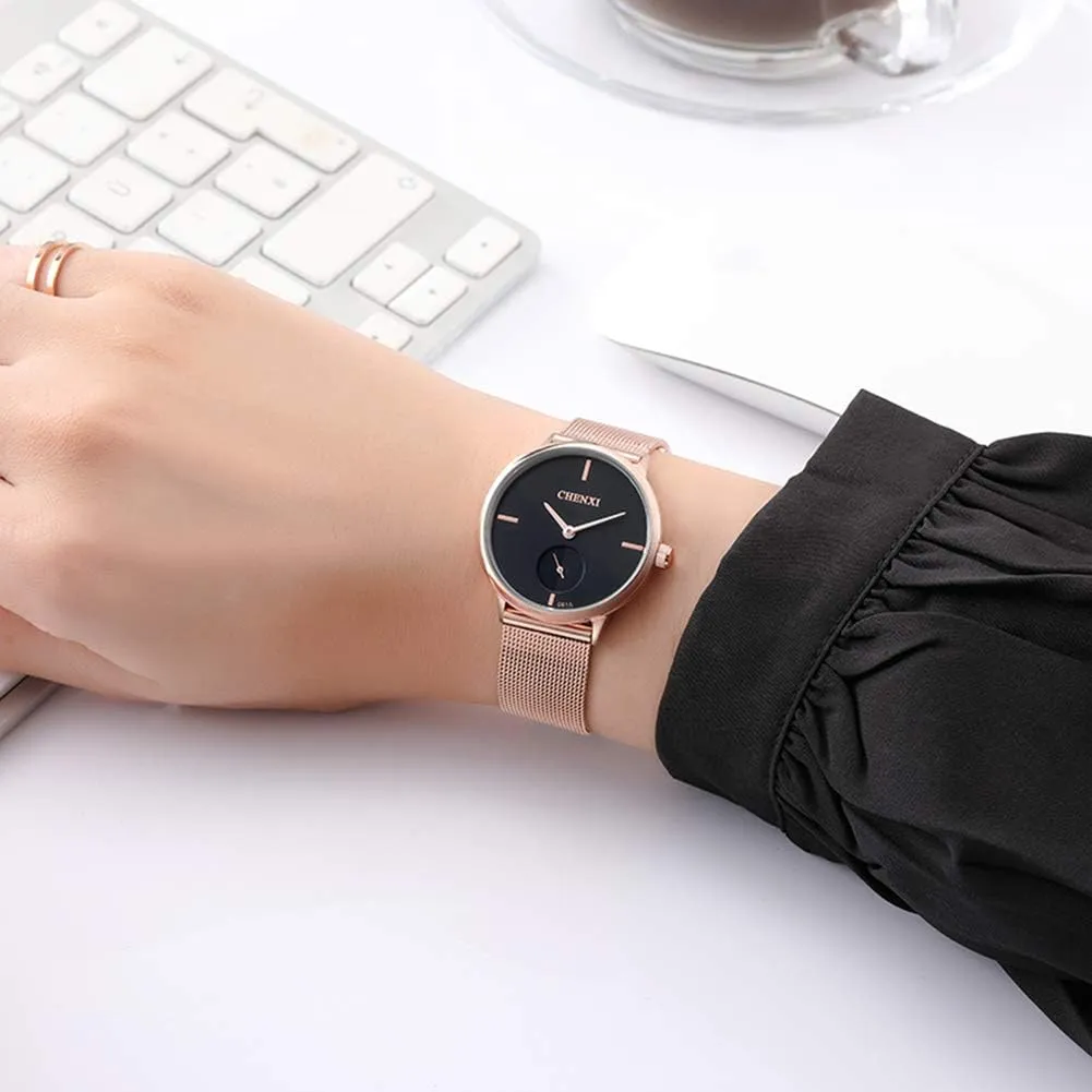 Gold Stainless Steel Mesh Strap Fashion Analog Quartz Watch Gosasa Couple Watches undisturbed negligent split allure picnic sunrise Men and Women Watches Rose 