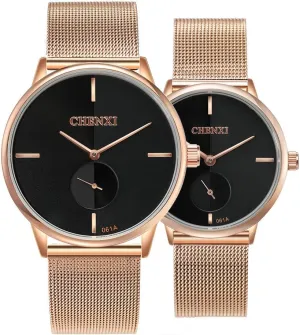 Gold Stainless Steel Mesh Strap Fashion Analog Quartz Watch Gosasa Couple Watches undisturbed negligent split allure picnic sunrise Men and Women Watches Rose 