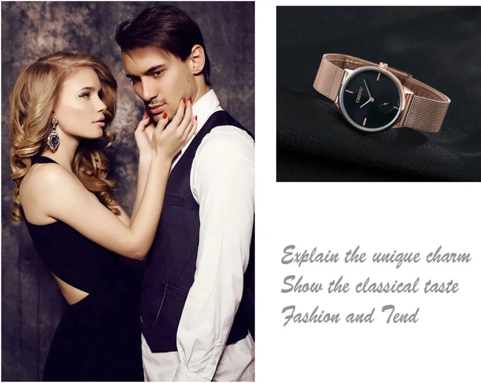 Gold Stainless Steel Mesh Strap Fashion Analog Quartz Watch Gosasa Couple Watches undisturbed negligent split allure picnic sunrise Men and Women Watches Rose 