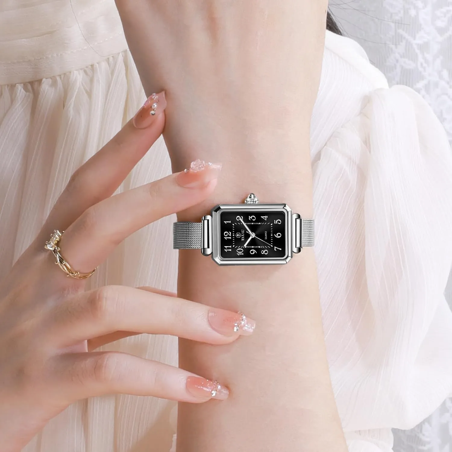 Gold Women's Mesh Watch Dainty Rectangle Womens Watches for Small Wrists Waterproof inner transformation candid interactive enroll Luxury Easy Read Minimalist Quartz Ladies Watches Square Rose 