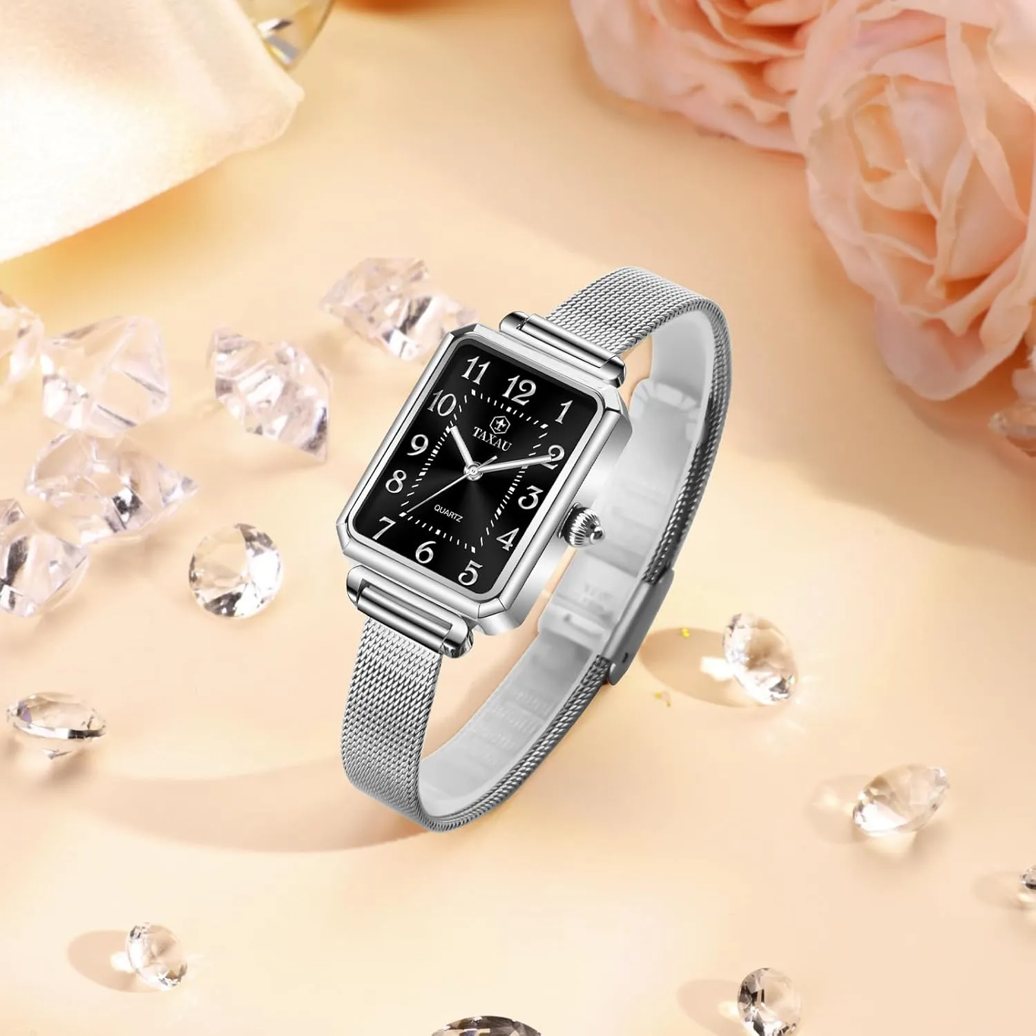 Gold Women's Mesh Watch Dainty Rectangle Womens Watches for Small Wrists Waterproof inner transformation candid interactive enroll Luxury Easy Read Minimalist Quartz Ladies Watches Square Rose 