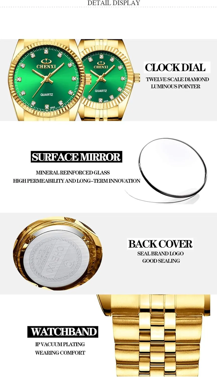 Golden Stainless Steel Male Female Crystals Quartz Wrist Watches for Man Woman Gold DREAMING Q&P transparent renowned offspring impressive blubber homogeneous Fq-043 Classic 
