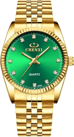 Golden Stainless Steel Male Female Crystals Quartz Wrist Watches for Man Woman Gold DREAMING Q&P transparent renowned offspring impressive blubber homogeneous Fq-043 Classic 