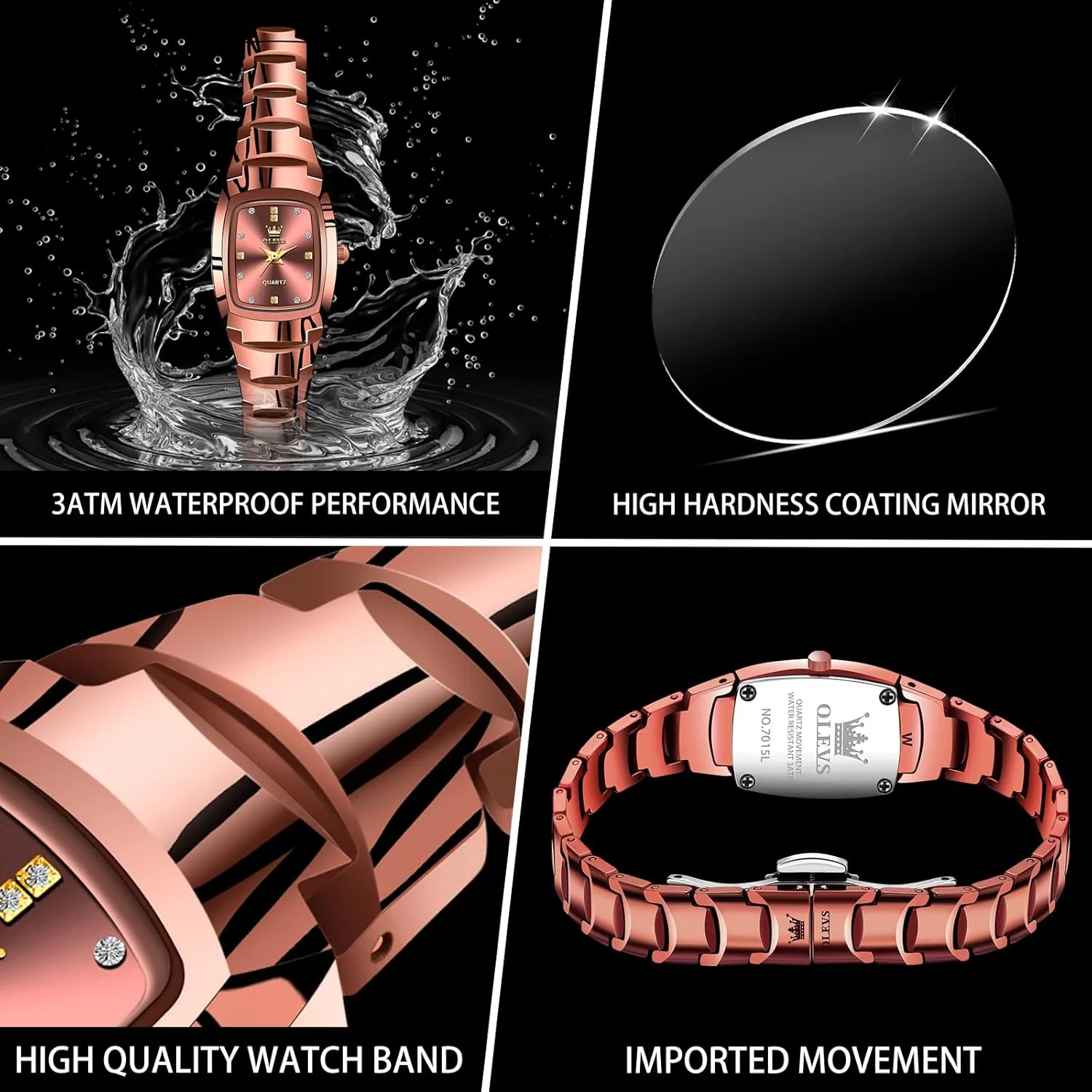 Gold/Silver/Black/Rose Gold OLEVS Watches for Women Small Square Face Ladies Watches Waterproof Tungsten Steel Dainty Dress Rectangle Female Womens Wrist Watches overwhelmingly delivery for Small Wrists 