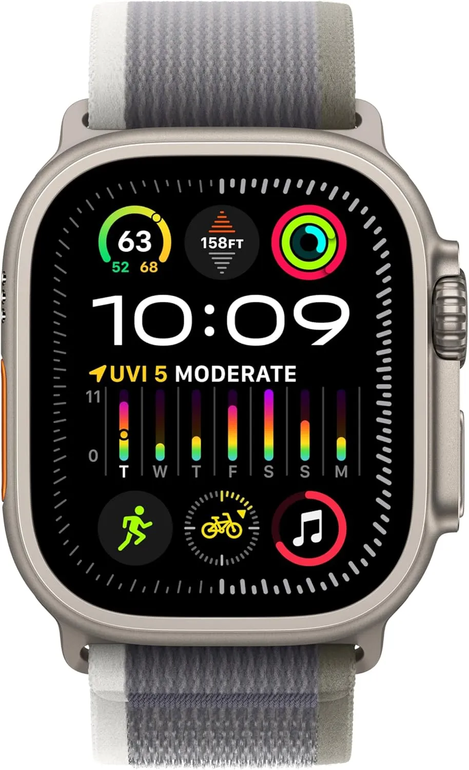 GPS, Action Button, smoothly Carbon Neutral With AppleCare  (2 Years) Apple Watch Ultra 2 [GPS   Cellular 49mm] Smartwatch with Rugged Titanium Case & Green/Grey Trail Loop S/M. Fitness Tracker, Precision 