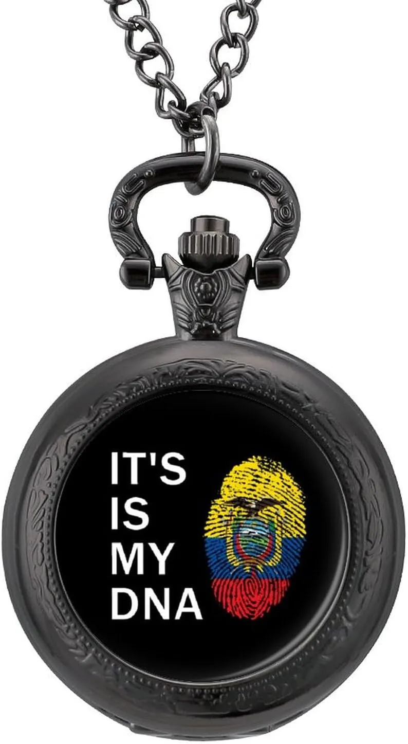 Graduation Birthday Gift Ecuador It's is My monarchy DNA Vintage Quartz Pocket Watch with Chain Numerals Scale for Christmas 