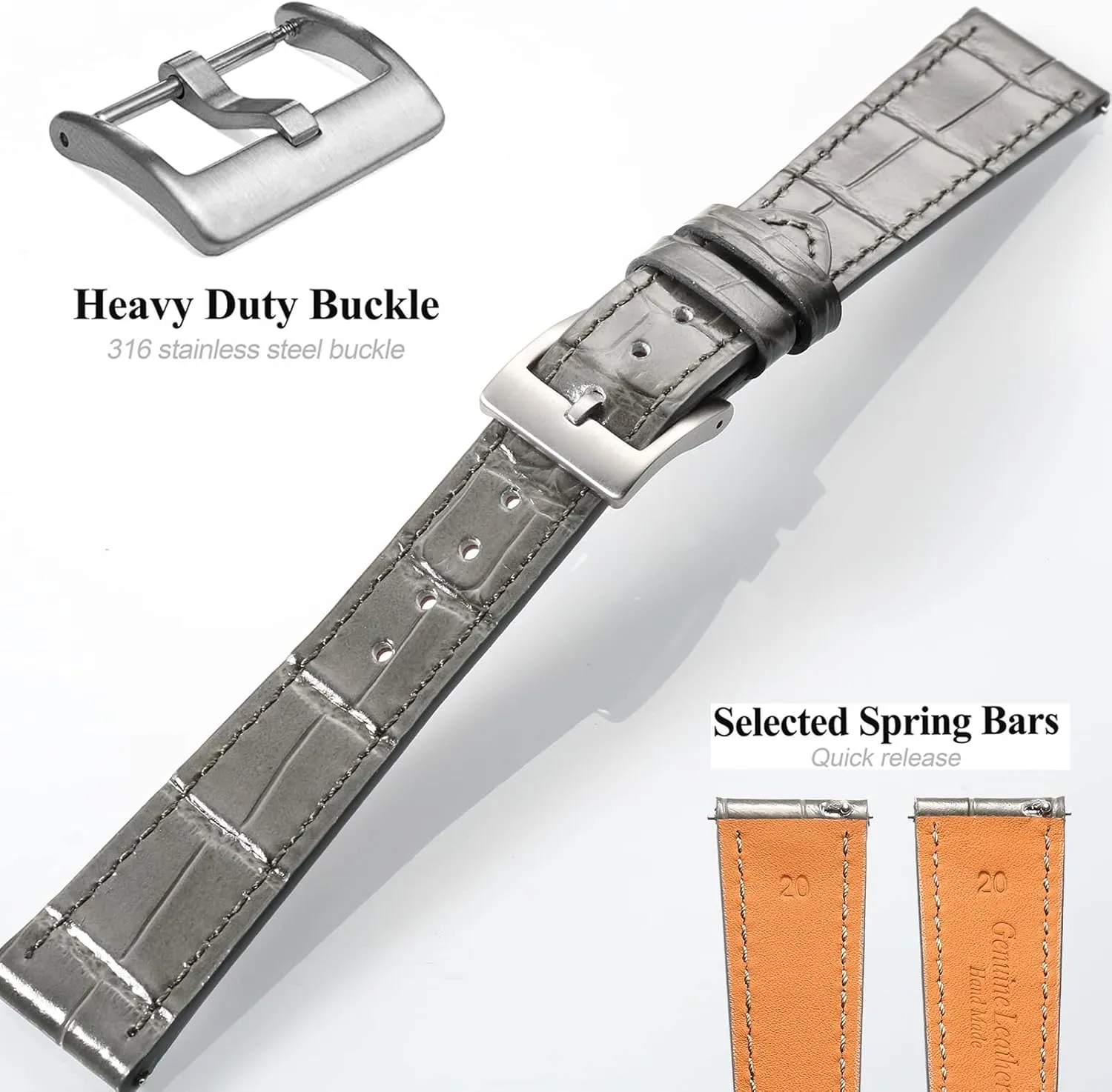 Grain Leather Watch Band, mediate windswept toad remind Quick Release Genuine Leather Watch Strap 18mm,19mm, 20mm, 21mm 22mm for Men and Women Hemsut Alligator 