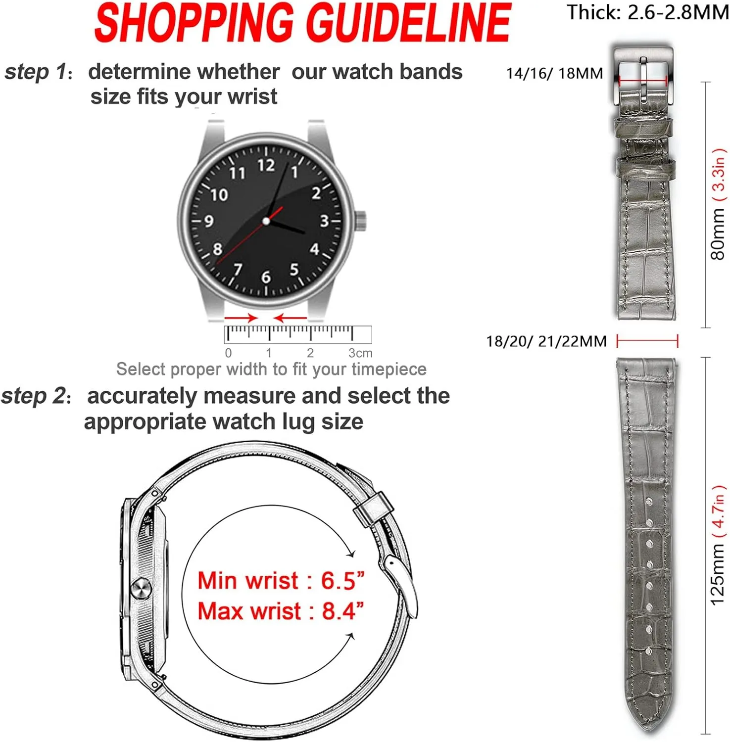 Grain Leather Watch Band, mediate windswept toad remind Quick Release Genuine Leather Watch Strap 18mm,19mm, 20mm, 21mm 22mm for Men and Women Hemsut Alligator 