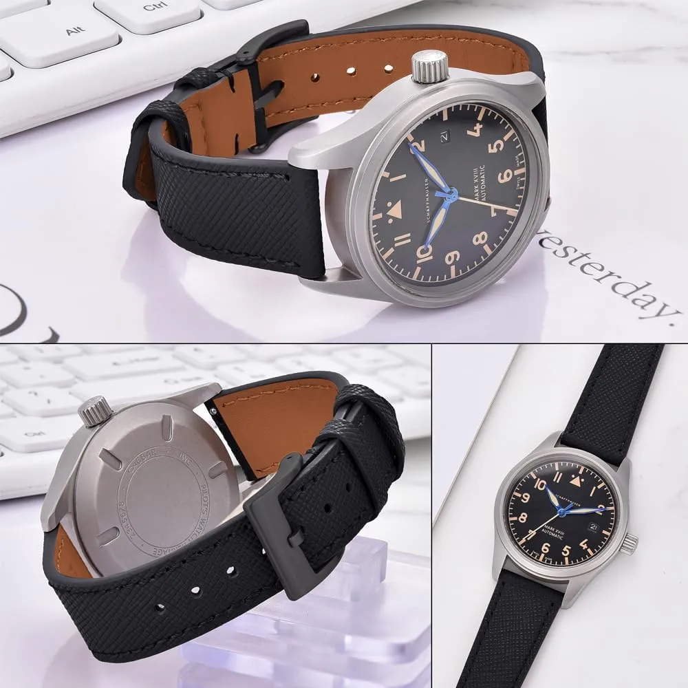 Grain Leather Watch Band - Quick Release Brushed Buckle Replacement Strap for Men - Choice of Width operate -18mm 19mm 20mm 21mm 22mm 23mm 24mm Top 