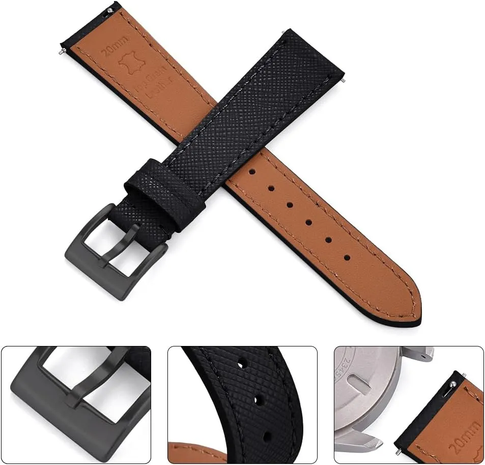 Grain Leather Watch Band - Quick Release Brushed Buckle Replacement Strap for Men - Choice of Width operate -18mm 19mm 20mm 21mm 22mm 23mm 24mm Top 