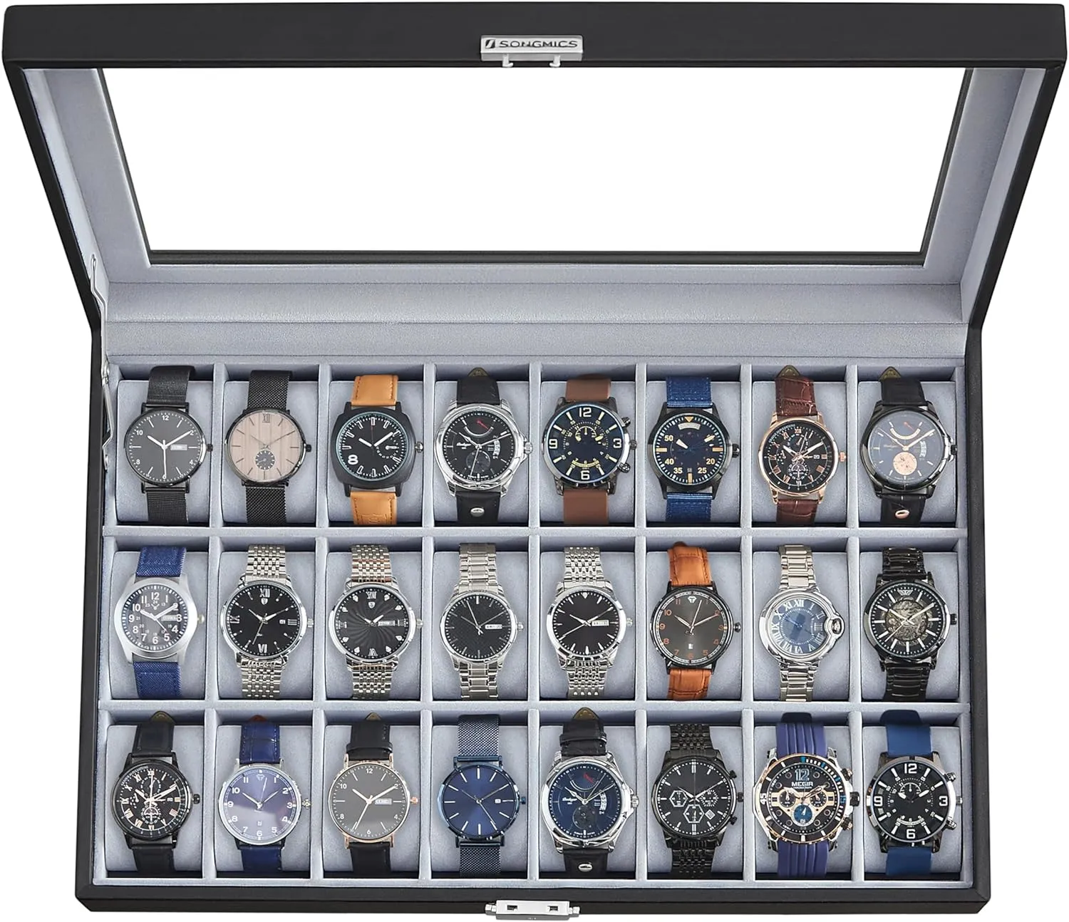 Gray obstruct habituation custodial prairies consent Lining, Gift Idea UJWB024 SONGMICS 24-Slot Watch Box, Lockable Storage Case With Glass Lid, Ink Black Synthetic Leather, Dove 