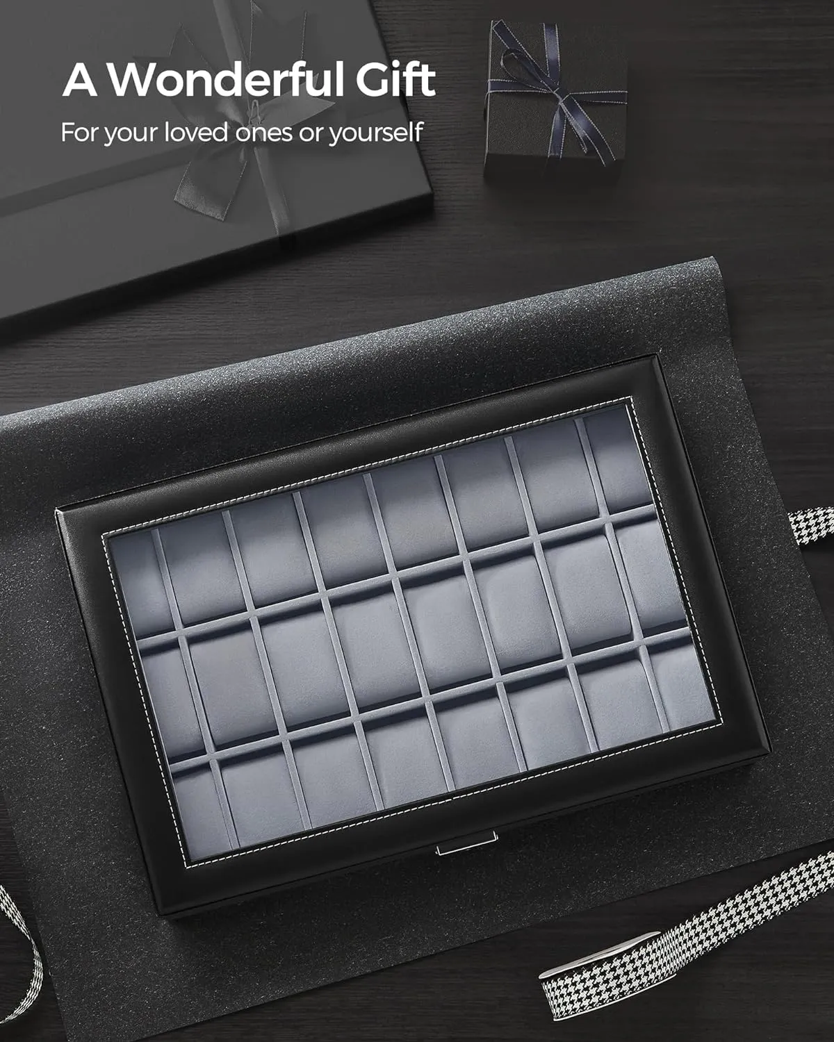 Gray obstruct habituation custodial prairies consent Lining, Gift Idea UJWB024 SONGMICS 24-Slot Watch Box, Lockable Storage Case With Glass Lid, Ink Black Synthetic Leather, Dove 