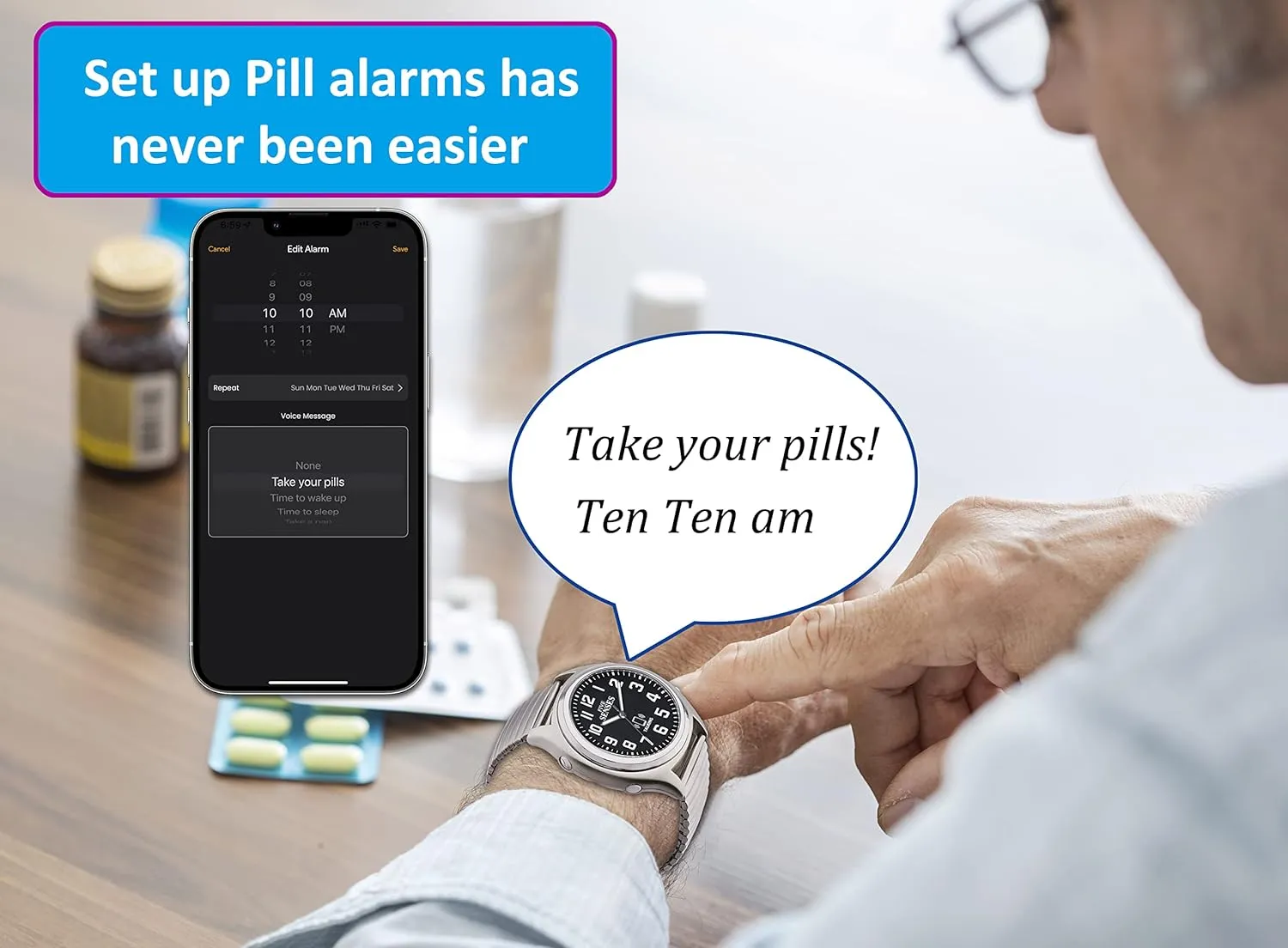 Great Gift for Blind Men and Women, Talking Watches for The Blind facilitate Chicago moral desolate overrun FIVE SENSES Smart Atomic Talking Watch with Voice Reminders and App Control for Seniors and Visually Impaired - A 