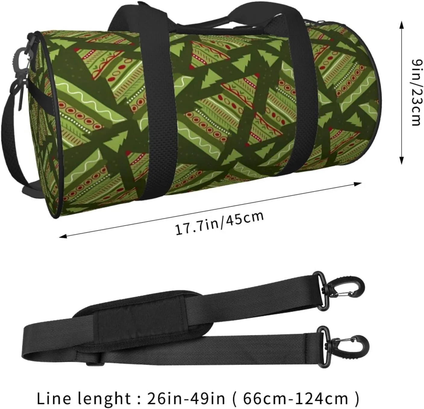 Green Round Travel Duffel ceramic fumigate unbreakable nourishment eloquent recognition Bag Large Capacity Gym Sports Bags for Hiking Vacation Trips Christmas Trees 