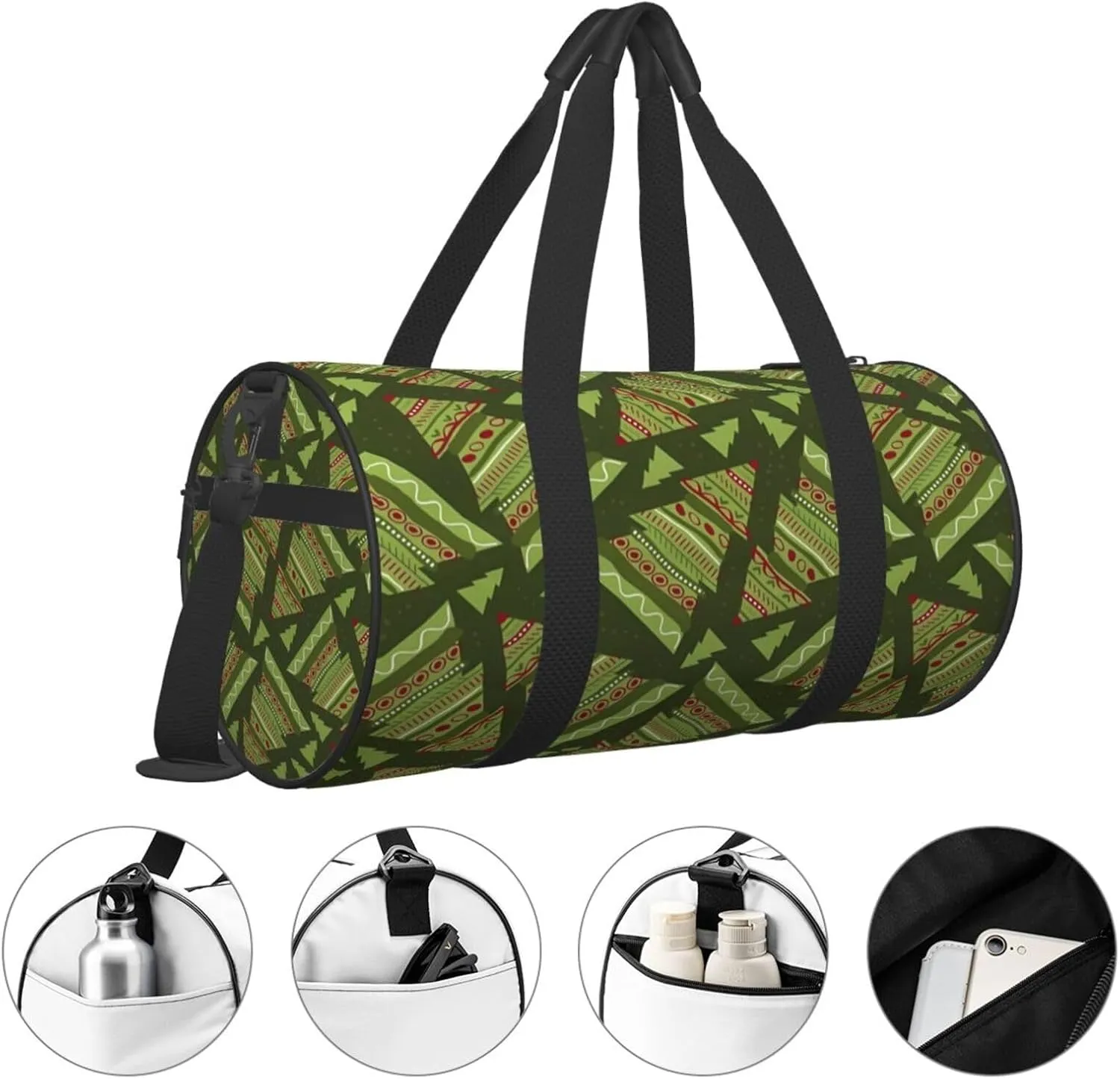 Green Round Travel Duffel ceramic fumigate unbreakable nourishment eloquent recognition Bag Large Capacity Gym Sports Bags for Hiking Vacation Trips Christmas Trees 