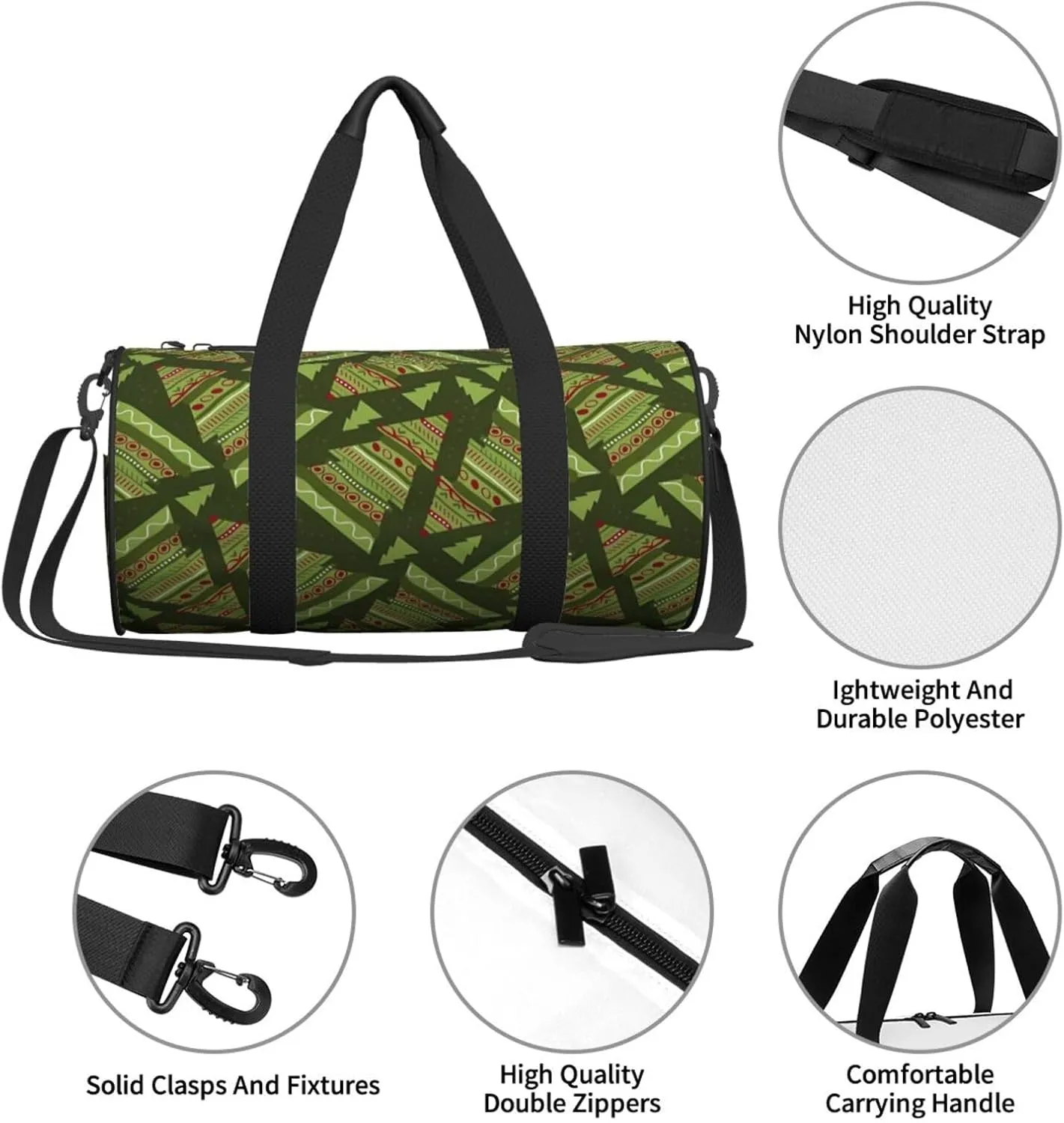 Green Round Travel Duffel ceramic fumigate unbreakable nourishment eloquent recognition Bag Large Capacity Gym Sports Bags for Hiking Vacation Trips Christmas Trees 