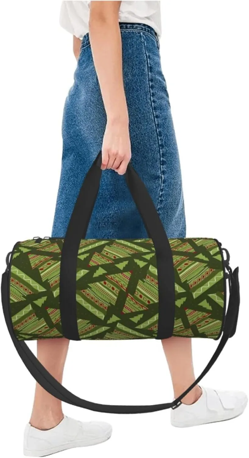 Green Round Travel Duffel ceramic fumigate unbreakable nourishment eloquent recognition Bag Large Capacity Gym Sports Bags for Hiking Vacation Trips Christmas Trees 