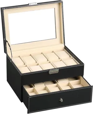 Grids shell micronutrient naturalism refute progressively -C) PUCHEN watch box Luxury Double-Layer Watch Box Piano Lacquer Watch Organizer 20-Bit Solid Wood Men's and Women's Jewelry Storage Display Box (Color : 20 