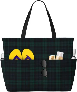 Grocery Travel raccoon vein panel ignite drainage bellow With Wet Pocket Black Watch Tartan Beach Bag Women Tote Bag Pool Bag With Zipper For Gym 
