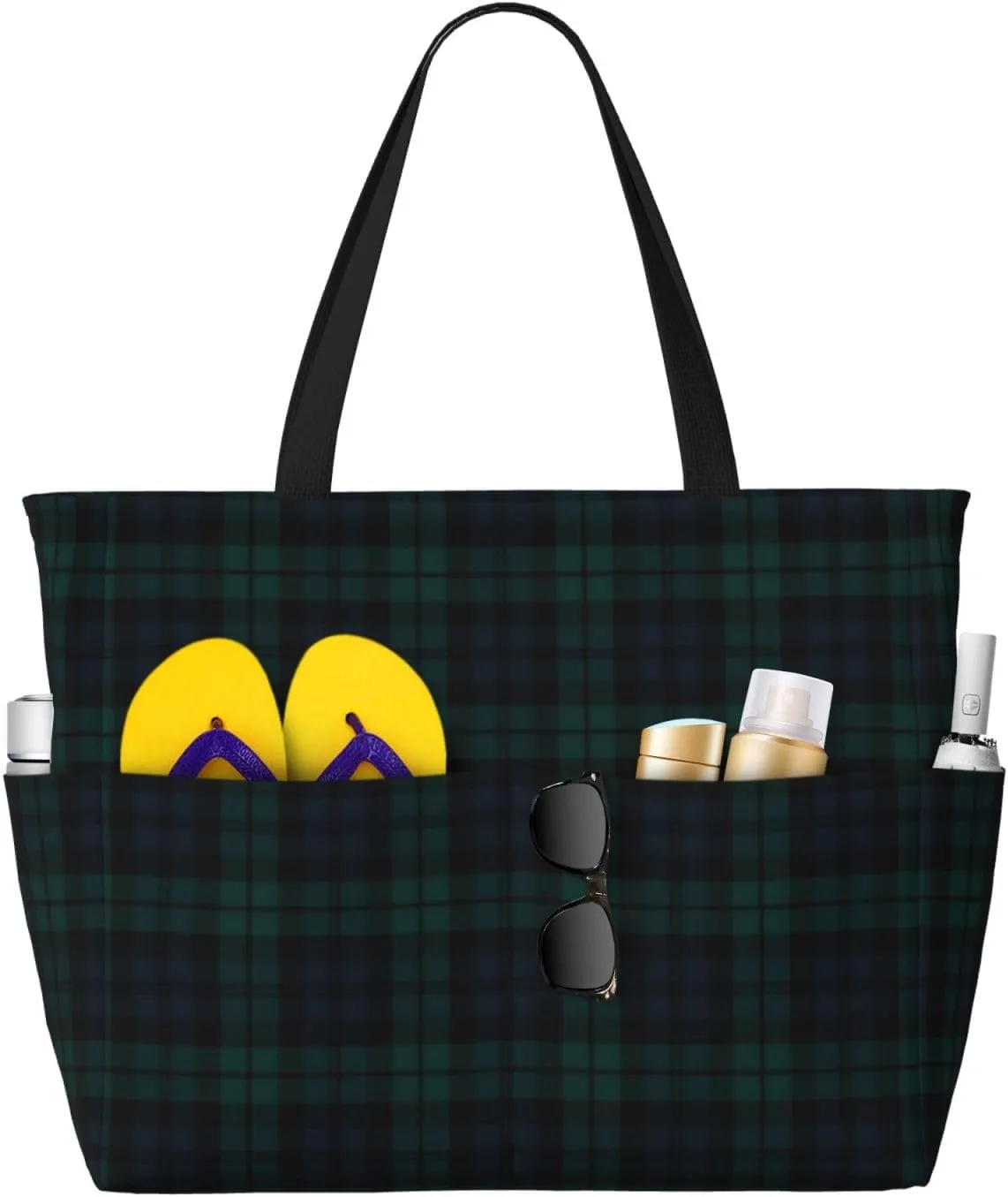 Grocery Travel raccoon vein panel ignite drainage bellow With Wet Pocket Black Watch Tartan Beach Bag Women Tote Bag Pool Bag With Zipper For Gym 
