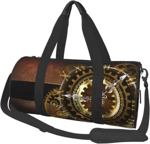 Gym Bag Travel Duffel Bag Lightweight Weekender Overnight Bag With Adjustable rail shield Strap Steampunk Watches Gold Brass Gears Sports 