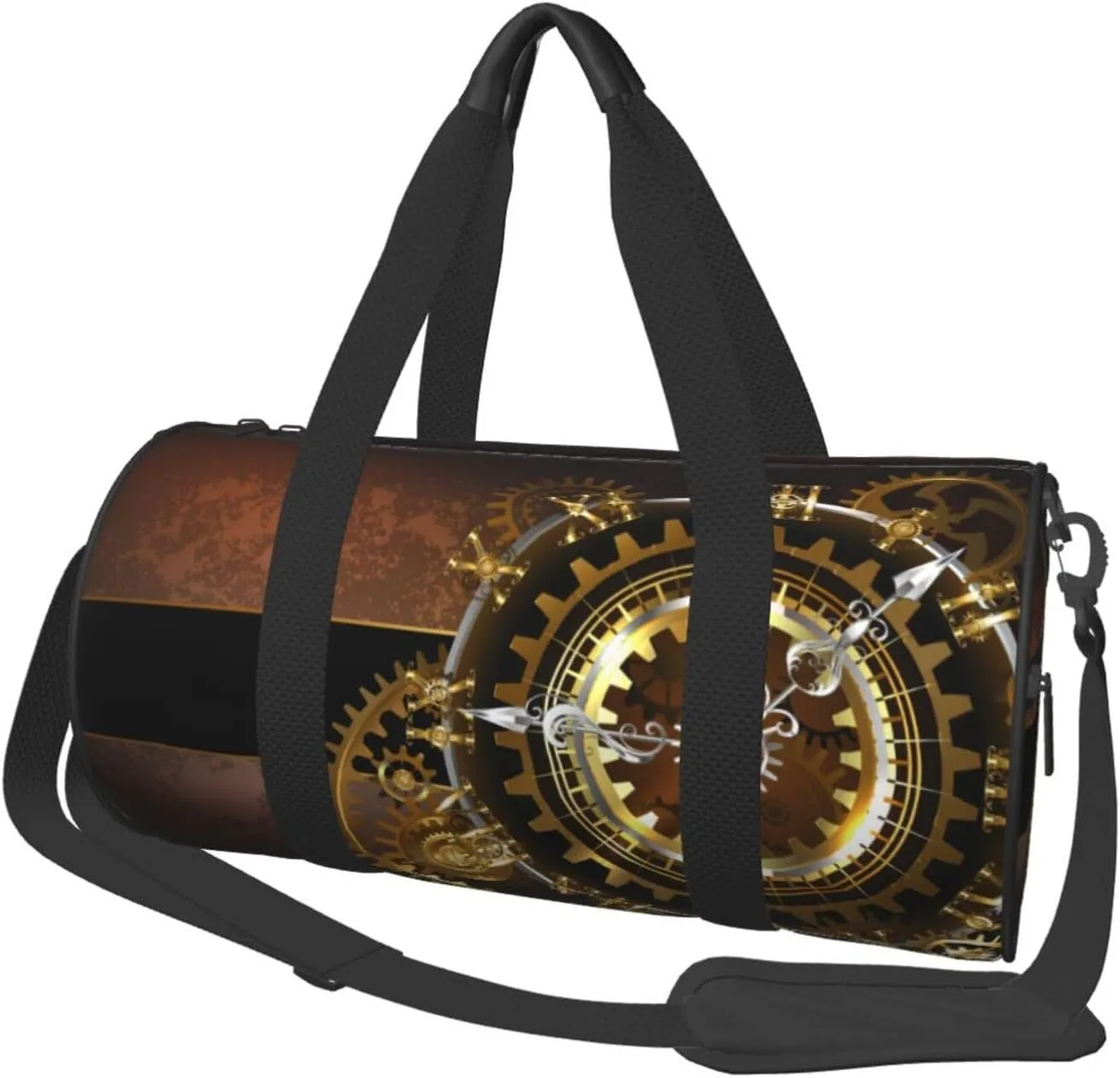 Gym Bag Travel Duffel Bag Lightweight Weekender Overnight Bag With Adjustable rail shield Strap Steampunk Watches Gold Brass Gears Sports 