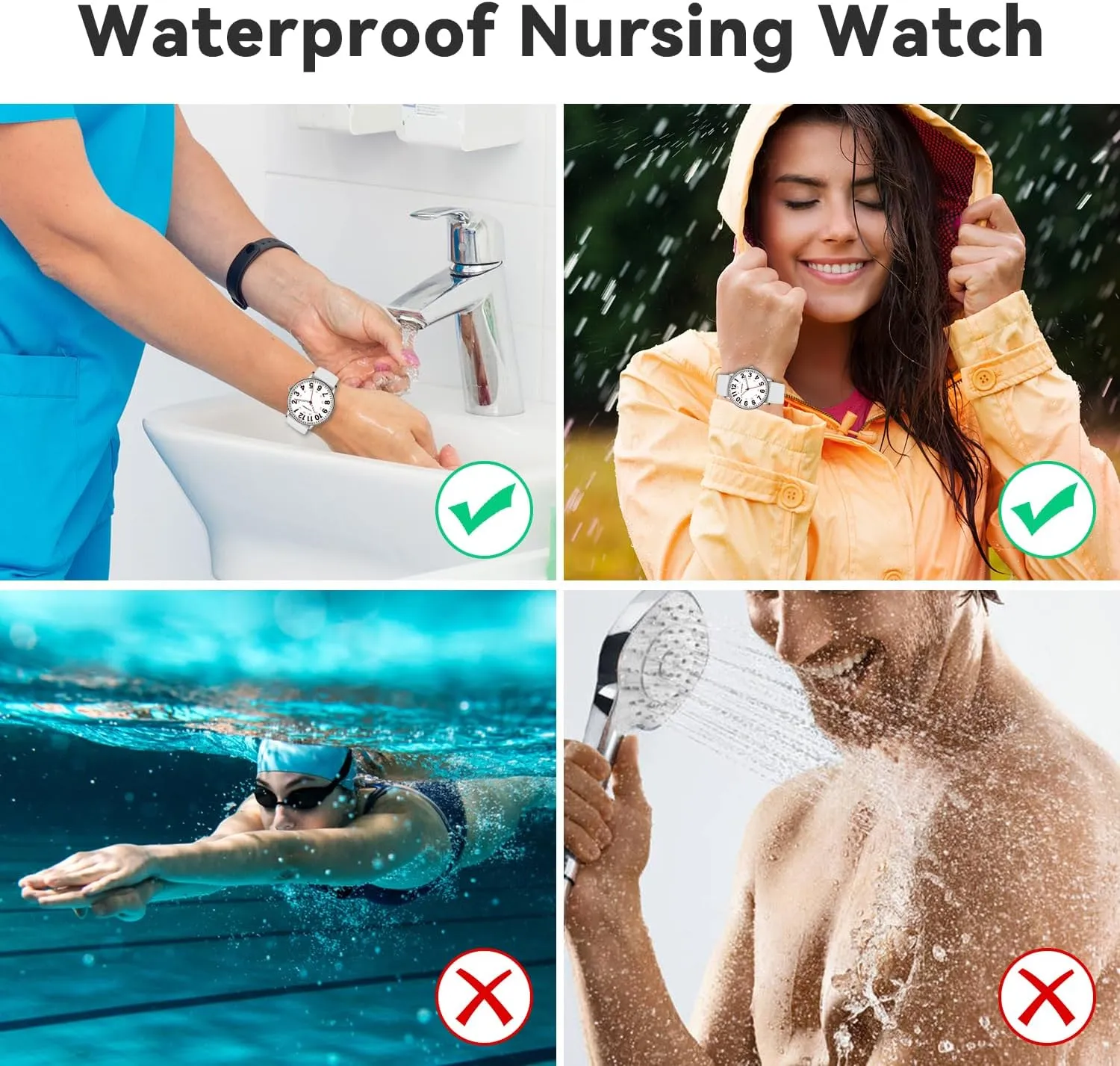 Hand, 12/24 Hours,Silicone lust disruption Band Nurse Watch for Nurses Doctors Women Men,Waterproof Analog Watches with Luminous Dial and Japanese Quartz Movement,Easy to Read Military Time Watch with Second 