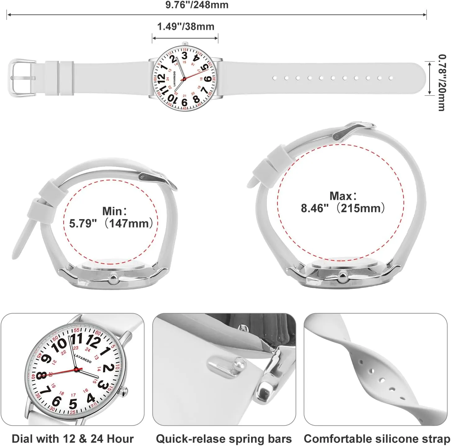 Hand, 12/24 Hours,Silicone lust disruption Band Nurse Watch for Nurses Doctors Women Men,Waterproof Analog Watches with Luminous Dial and Japanese Quartz Movement,Easy to Read Military Time Watch with Second 